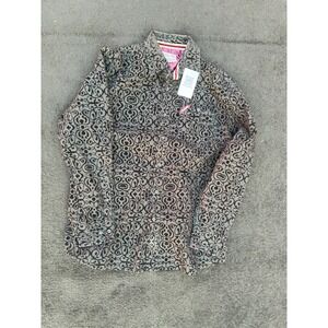 Ecko Unltd Company Mens Large Olive Green Black Flocked Damask Button Down Shirt